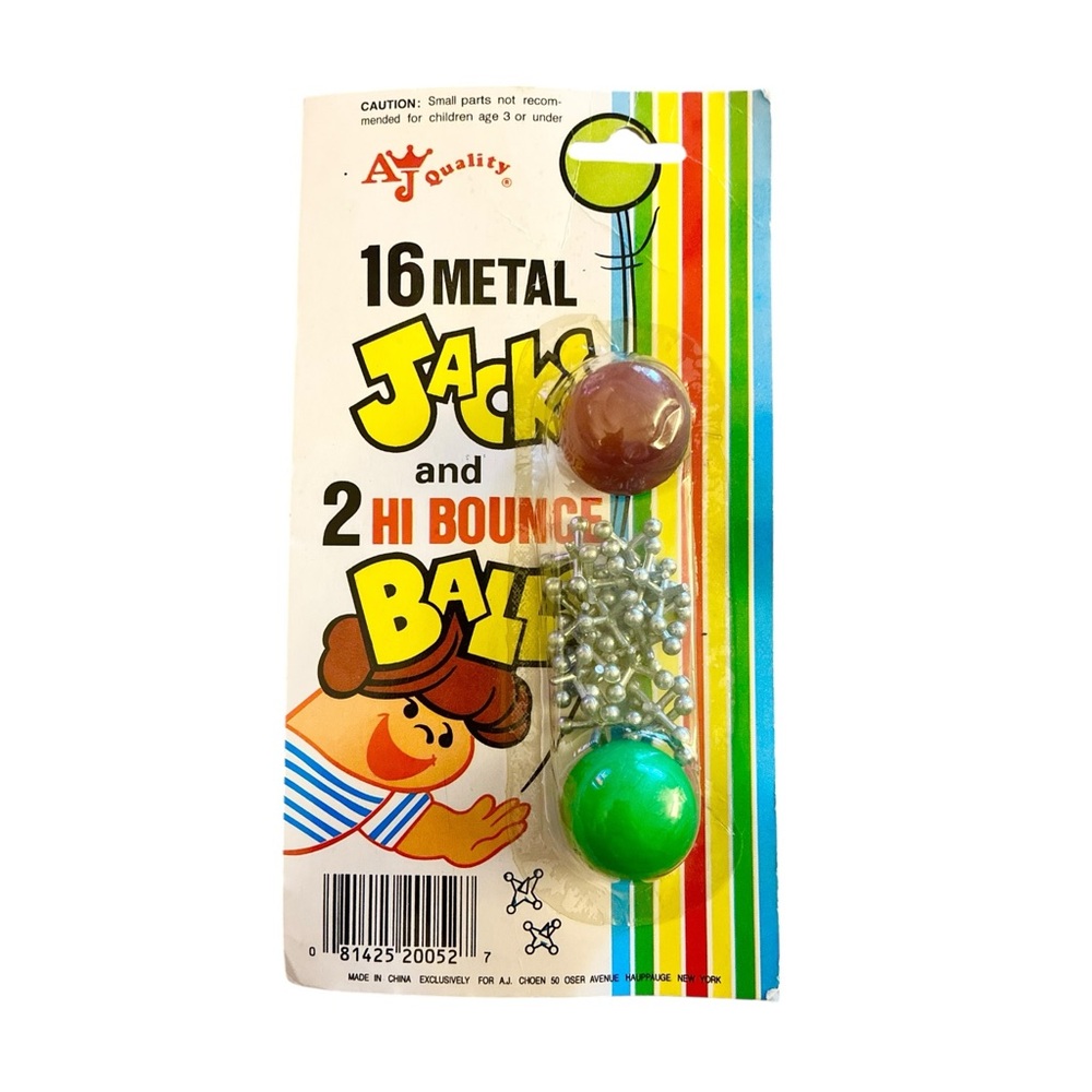 16 Metal Jacks and 2 Hi Bounce‎ Balls - Green and Brown